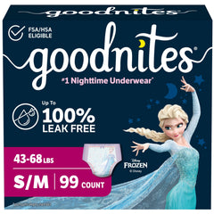 GoodNites girls pack front showing quantity and size for convenience