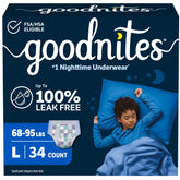 GoodNites large front packaging showing count and fit benefits