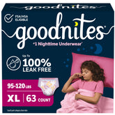 GoodNites XL front pack showing brand and count for confident nights