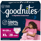 GoodNites XL front packaging showing product and count benefits
