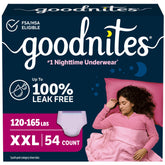 GoodNites XXL front packaging showing count and fit benefits