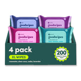 goodwipes front packaging showing 4-pack and count, clear product overview and convenience