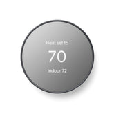 Google Nest Thermostat charcoal front view showing sleek screen and easy control