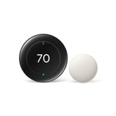 Google Nest thermostat front view in Obsidian showing sleek display and energy savings