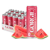 GORGIE front-facing 12-pack can shows vibrant watermelon-lime branding and benefits