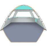 Gorich beach tent front view showing full shelter and entrance, providing shade for family comfort