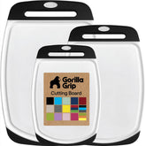 GORILLA GRIP front view of three-board set showing sizes and color, durable design benefit