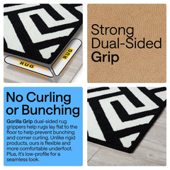 GORILLA GRIP tucked under rug corner preventing lift and improving safety