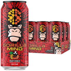 Gorilla Mind front can view shows fruit punch flavor and benefits of focus
