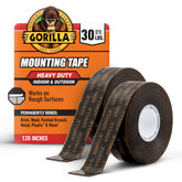 GORILLA mounting tape front view showing compact black rolls and packaging benefit heavy-duty hold