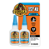 Gorilla Super Glue XL front packaging showing clear adhesive and two-pack benefit