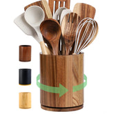 gorsent front view of acacia wood utensil holder shows organized counter benefit