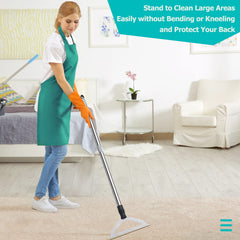 GOSEDER long-handle rake in use on rug for hands-free carpet cleaning