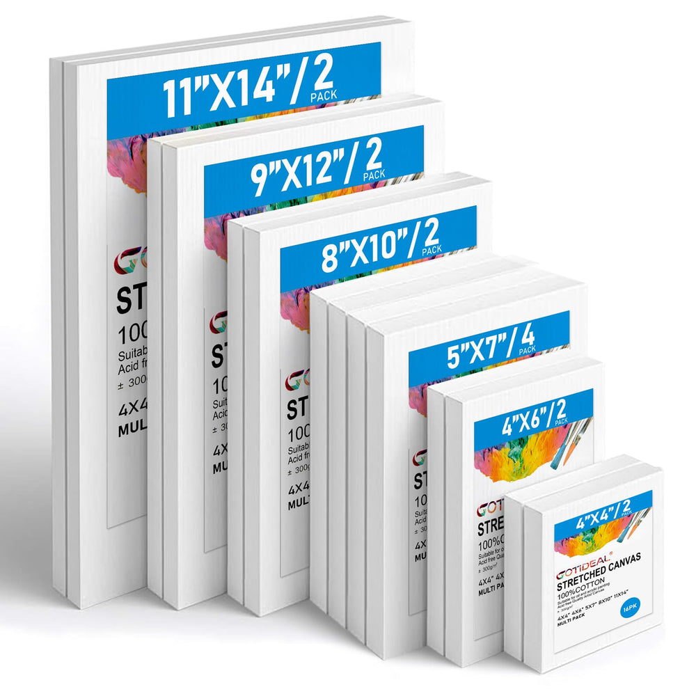 GOTIDEAL 14-piece set front packaging showing included canvas sizes and value