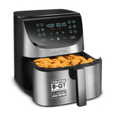 Gourmia front view showing stainless steel design and large capacity benefit