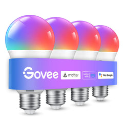 Govee A19 front view showing full-color bulb and E26 base, great for easy replacement
