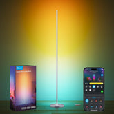Govee floor lamp front view showing full RGBIC color range and bright ambient light