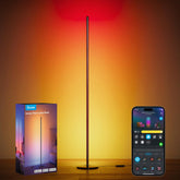 Govee front view of black RGBIC floor lamp showing full tower and color effects, enhances room ambience