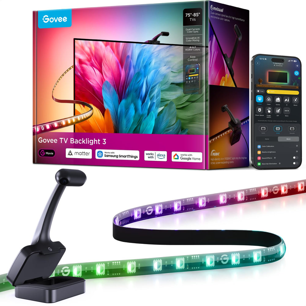 Govee front assembly showing camera and controller, easy installation benefit