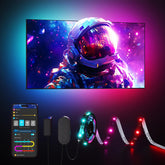 Govee front view of LED backlight strip showing full length and connectors, improves viewing comfort