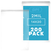 GPI front packaging showing 14x20 bags and count, clear for easy identification