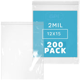 GPI front packaging showing 200 clear 12x15 zip bags and count benefit