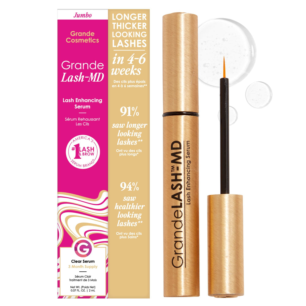 Grande Cosmetics bottle front packaging showing brand and benefits