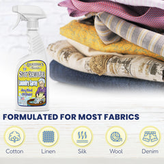 Before-and-after shirt demonstrating Grandma's Secret removing a visible stain