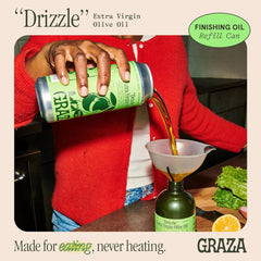 Graza Drizzle close-up of the can spout ready to pour with clean refill convenience benefit