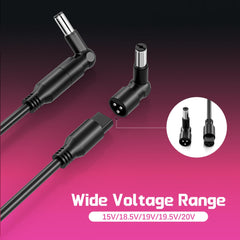GreBed adapter plugged into a laptop demonstrating reliable power delivery on the go