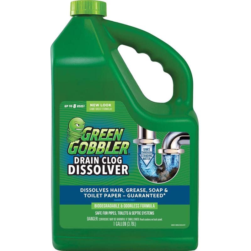Green Gobbler bottle front label showing product and fast clog removal benefits