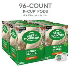 Green Mountain pod spilled grounds displaying smooth decaf coffee aroma