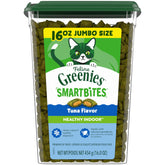 Greenies front packaging showing tuna treats and benefits