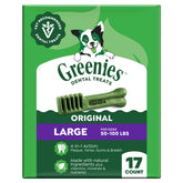 Greenies front packaging showing original flavor and large size benefit