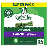 Greenies front packaging showing brand and count, convenient daily dental care