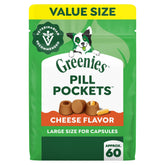 Greenies front packaging showing product and weight promotes easy medicating