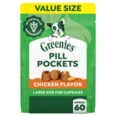 Greenies front packaging showing product and benefit of easy pill giving