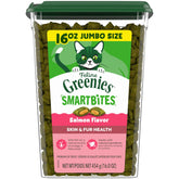 Greenies salmon front packaging showing product and benefit of skin support
