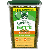 Greenies Smartbites front of bag showing chicken flavor and Fiberblend benefit