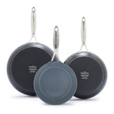GreenPan valvecia pro front view showing full 3-piece set and durable finish