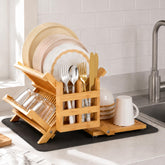 Greenual bamboo dish rack front view showing capacity and tidy organization
