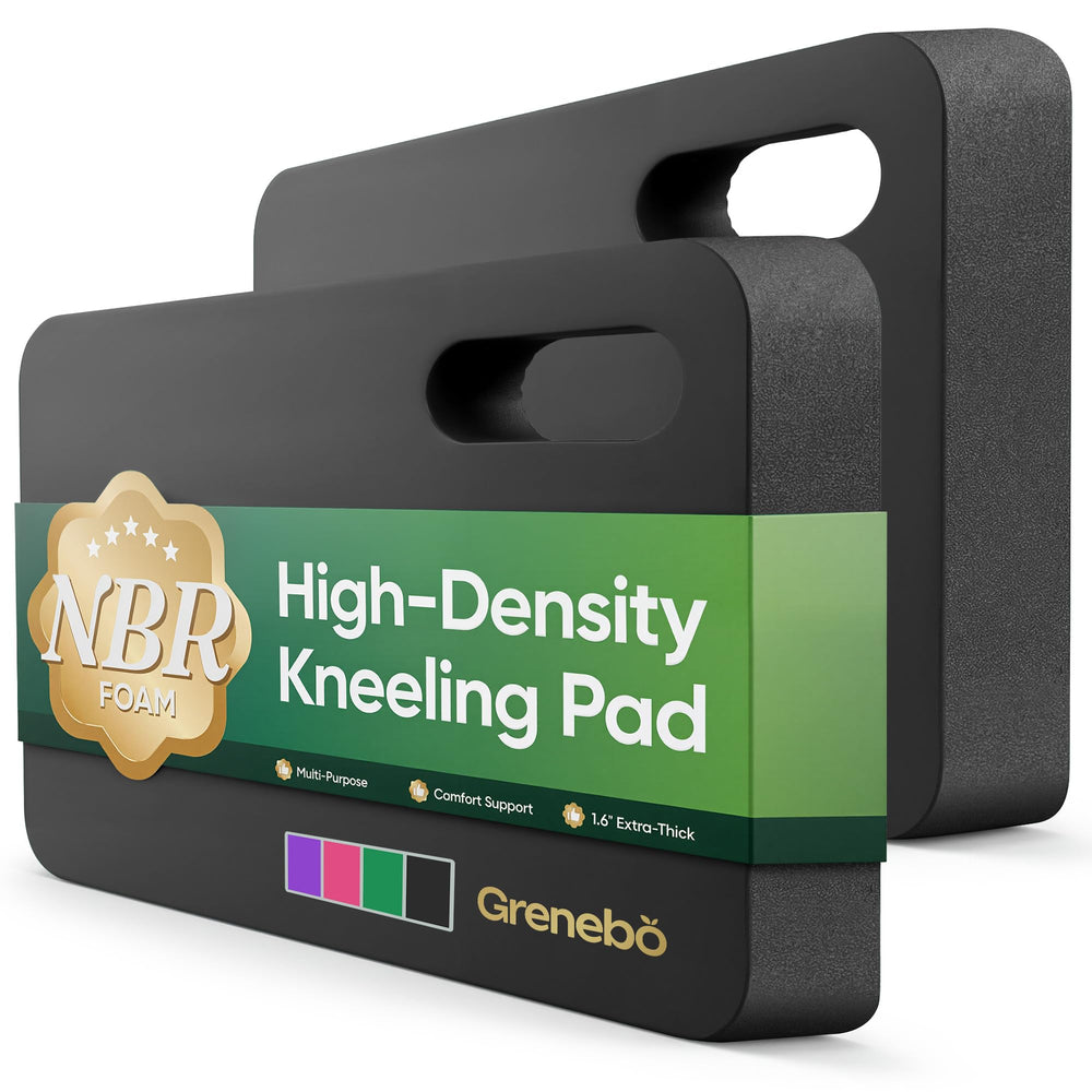 Grenebo front view showing two black kneeling pads and sturdy cushioning benefit