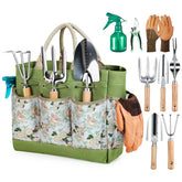 Grenebo front view of complete gardening set showing bag and tools for organized storage