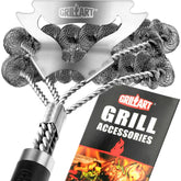 GRILLART front view of 18-inch bristle-free brush shows safe stainless scraper