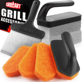 GRILLART kit front packaging showing included griddle tools and stones for easy identification and storage