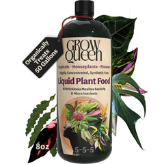 Grow Queen front label bottle showing organic 5-5-5 formula benefit