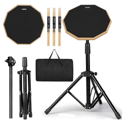 GrowDaily 12-inch drum pad front view showing playing surface and benefit of realistic rebound