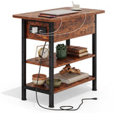 GRUSIGN front view of rustic brown end table showing overall design and storage benefits