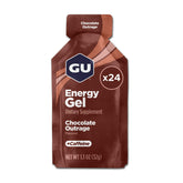 GU Energy Chocolate Outrage front box showing 24-count and branding, convenient supply
