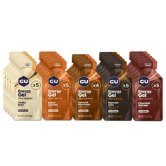 GU Energy front pack shot showing variety pack and convenience benefits